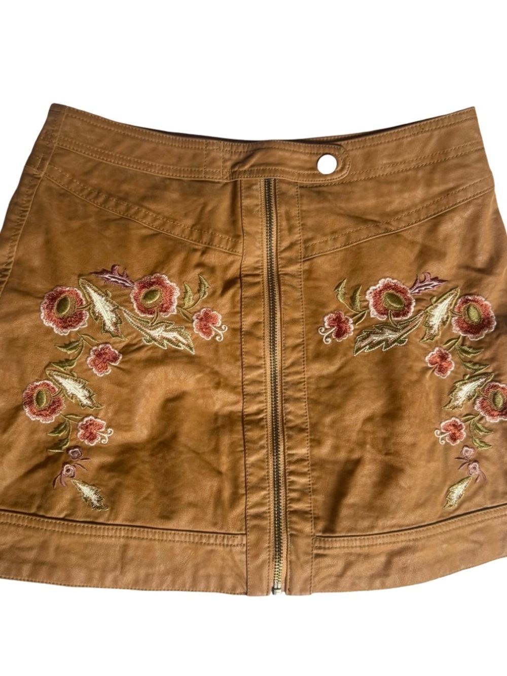 Free People Alanis Faux Leather Moto Embroidered Mini Skirt
